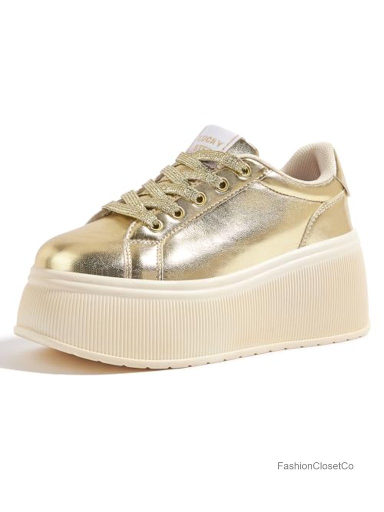 Women's Platform Canvas Sneakers Retro Low Top Lace-Up Walking Shoes